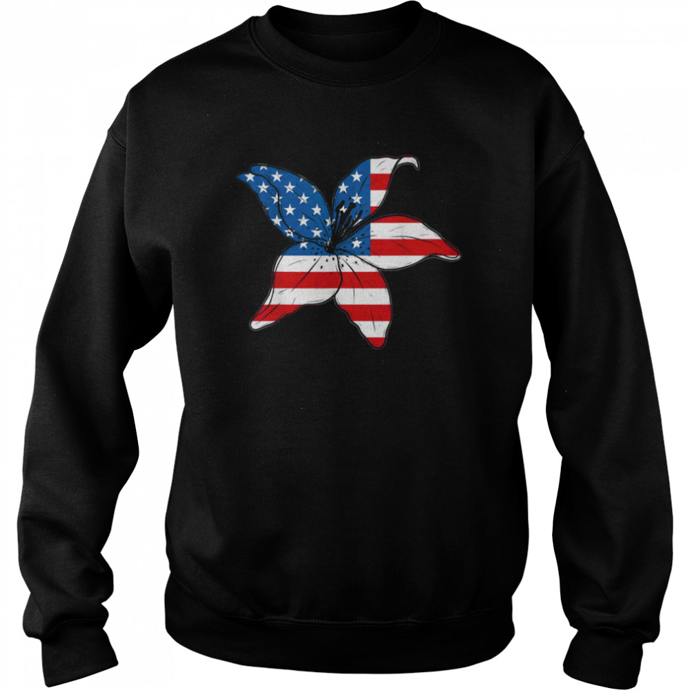 American Flag Lilly Flower Military Shirt Unisex Sweatshirt