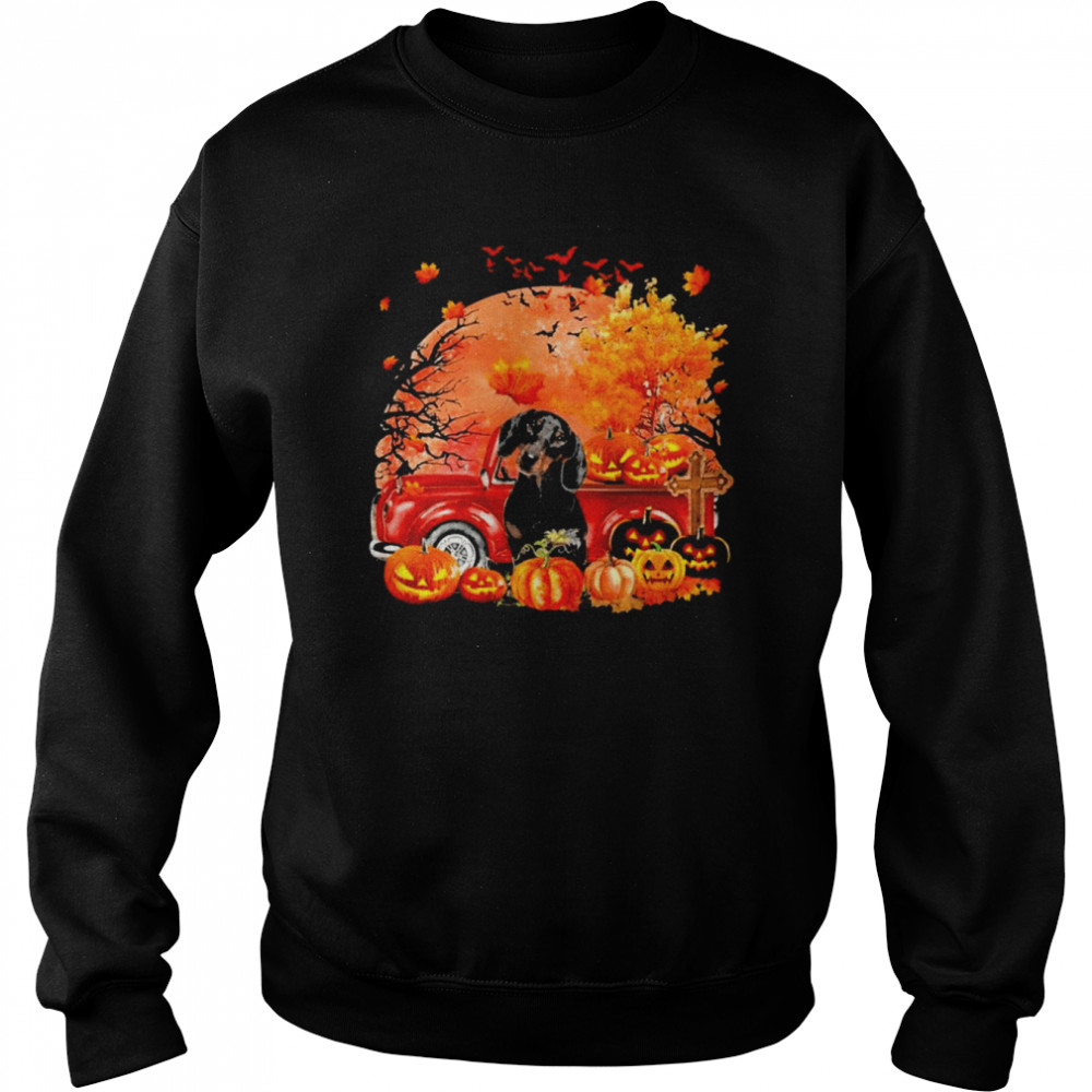 Black Dachshund Dog Hollowed Pumpkin Moon Shirt Unisex Sweatshirt