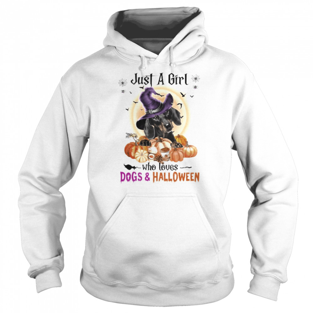 Black Dachshund Just A Girl Who Loves Dogs And Halloween Shirt Unisex Hoodie