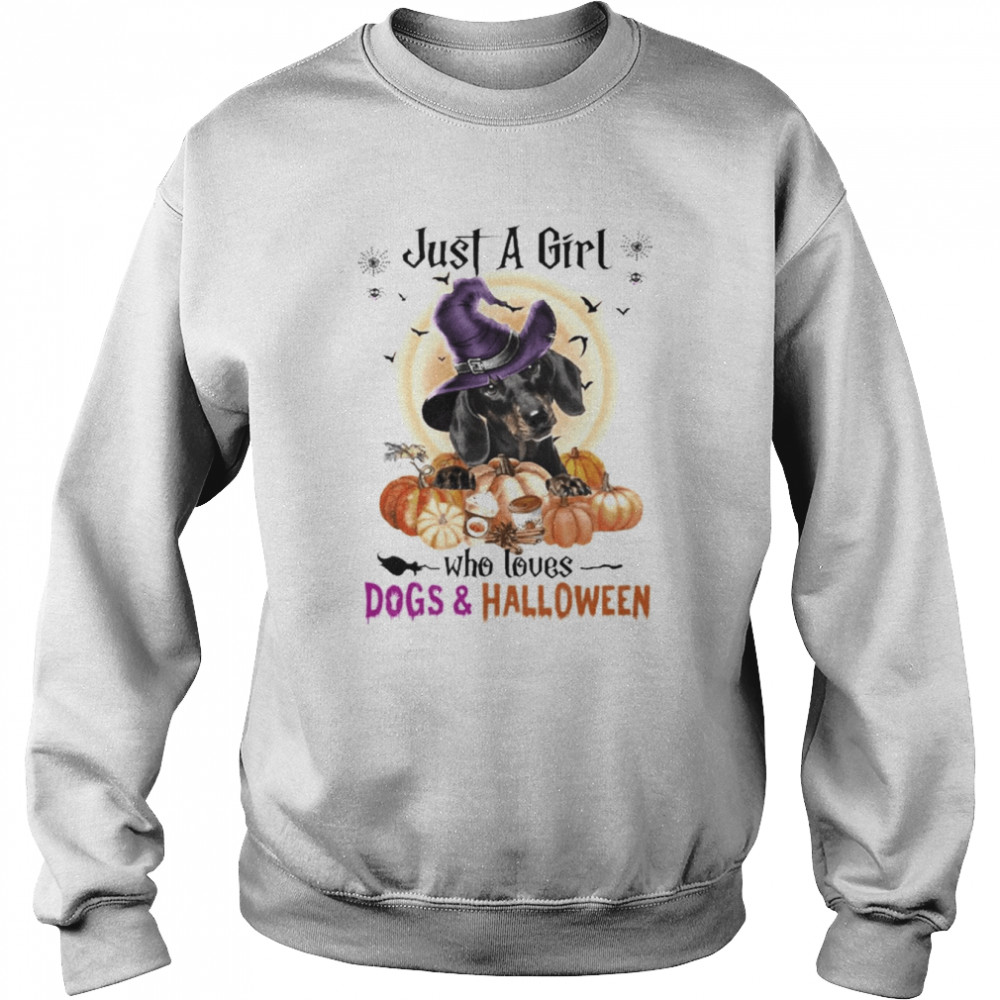 Black Dachshund Just A Girl Who Loves Dogs And Halloween Shirt Unisex Sweatshirt