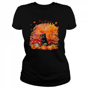 Black Pug Dog Hollowed Pumpkin Moon Shirt Classic Women's T-shirt