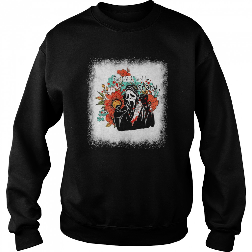 Bleached Eat Drink And Be Scary Screaming Ghost Halloween  Unisex Sweatshirt