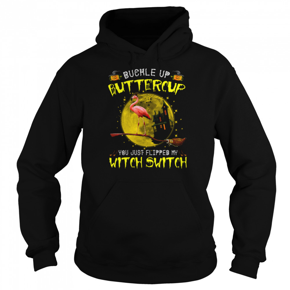 Buckle Up Buttercup You Just Flipped My Witch Switch Flamingo Witch Animals Lovers Halloween  Unisex Hoodie