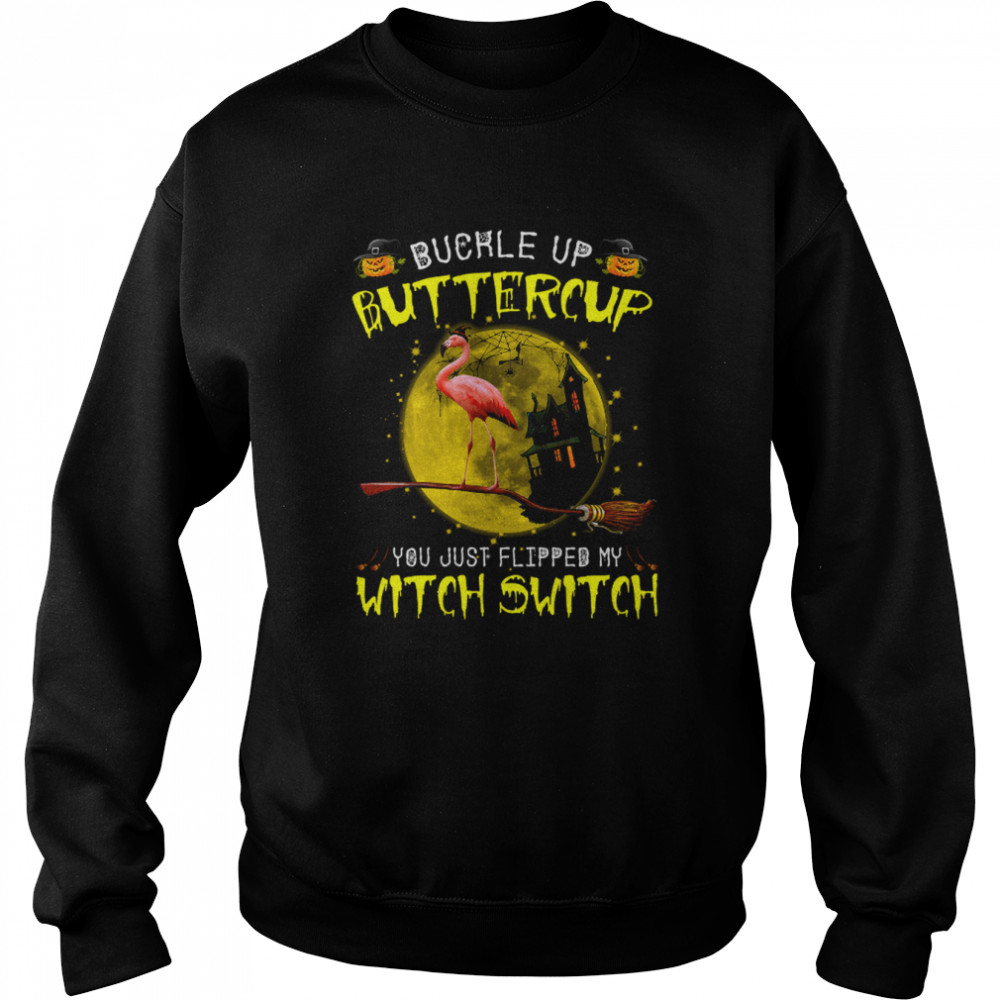 Buckle Up Buttercup You Just Flipped My Witch Switch Flamingo Witch Animals Lovers Halloween  Unisex Sweatshirt