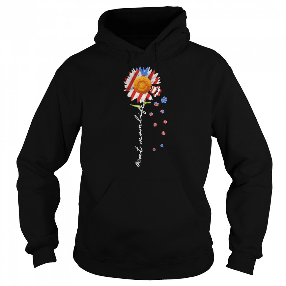 Cat Mom Life Paw Sunflower American flag  Unisex Hoodie