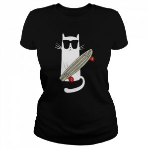 Cat Wearing Sunglasses Skateboarding Shirt Classic Women's T-shirt