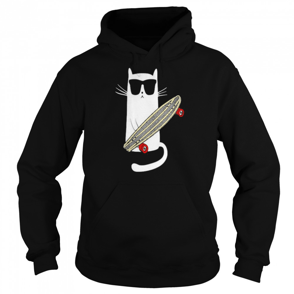 Cat Wearing Sunglasses Skateboarding Shirt Unisex Hoodie