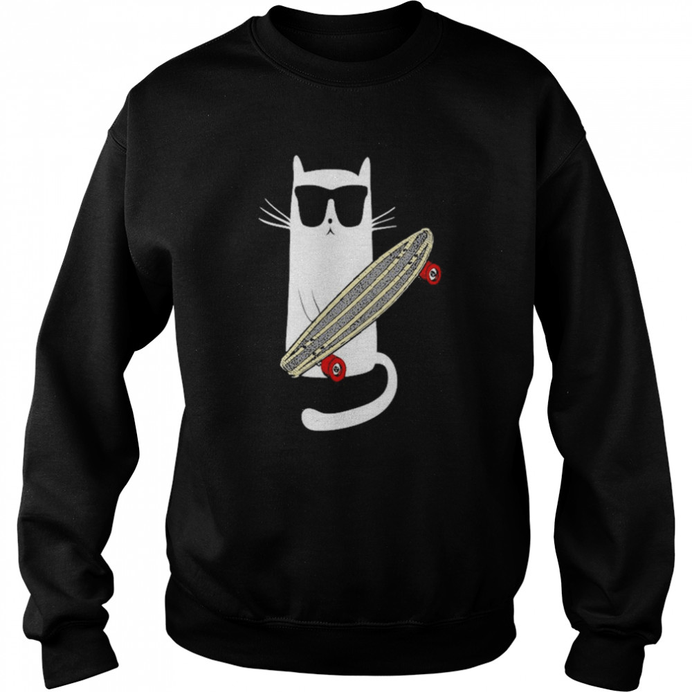 Cat Wearing Sunglasses Skateboarding Shirt Unisex Sweatshirt