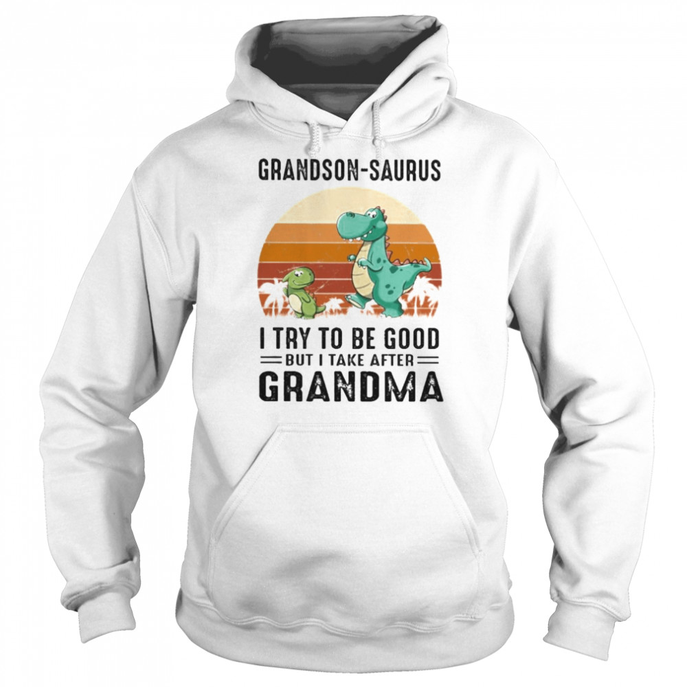 Dinosaurs Grandson-Saurus I try to be good but I take after Grandma vintage  Unisex Hoodie