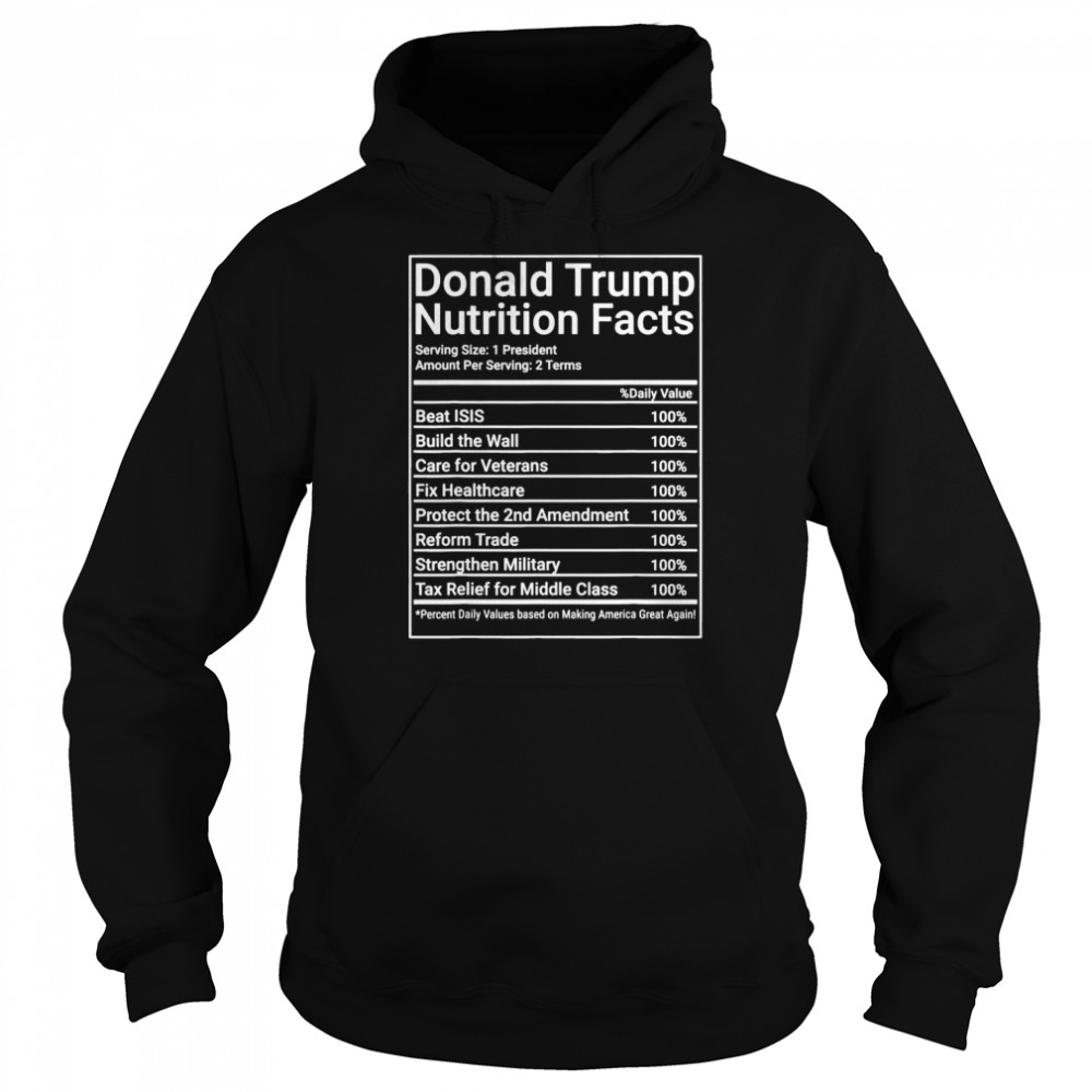 Donald Trump Nutrition Facts – 1 President 2 Terms – 2024 T-Shirt Unisex Hoodie