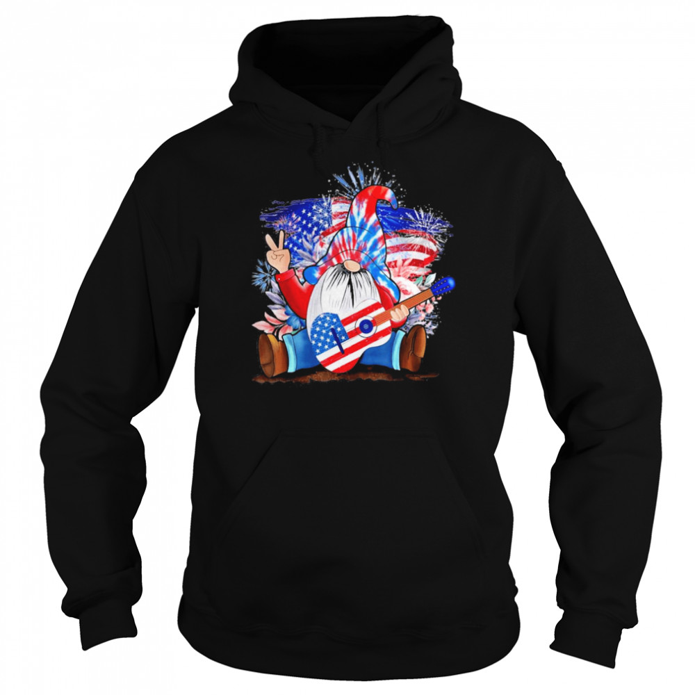 Gnome Play Guitar Shirt Patriotic 4th Of July Shirt Unisex Hoodie