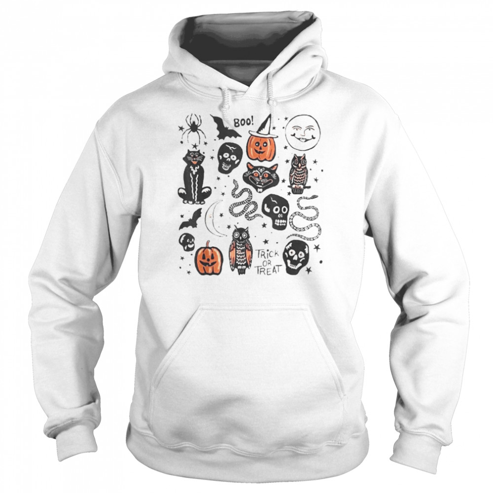 Halloween Season Trick Or Treat Pumpkin Skull Spooky Vibes Shirt Unisex Hoodie