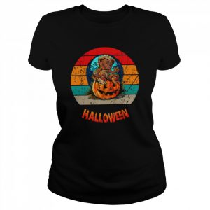 Halloween Teddy Bear With Knife Sitting Pumpkin  Classic Women's T-shirt