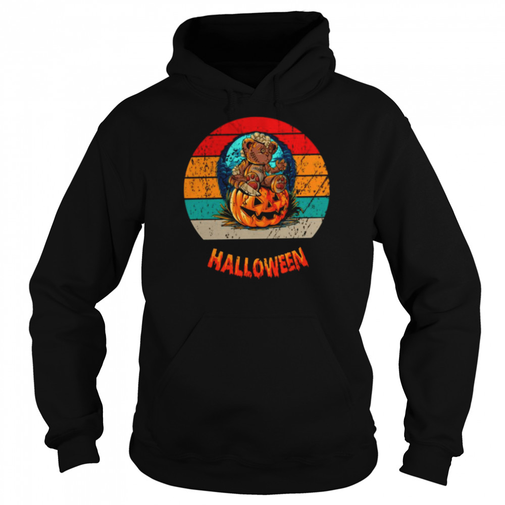 Halloween Teddy Bear With Knife Sitting Pumpkin  Unisex Hoodie