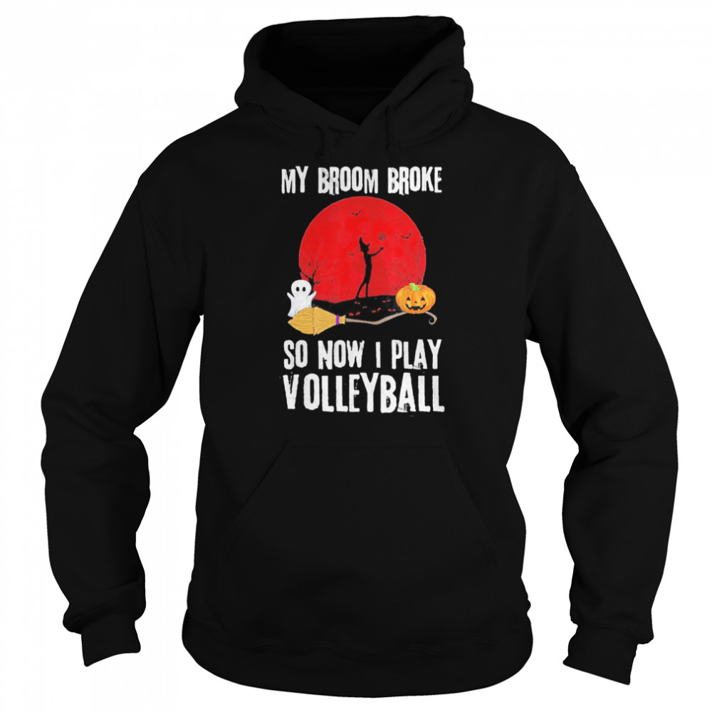 Halloween Witch Playing Volleyball Game Sport Broomstick Shirt Unisex Hoodie