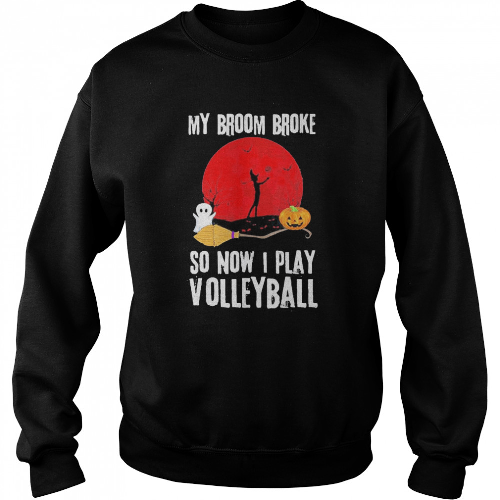 Halloween Witch Playing Volleyball Game Sport Broomstick Shirt Unisex Sweatshirt