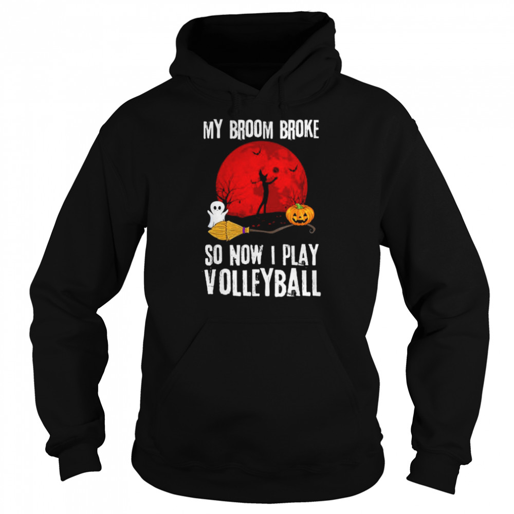 Halloween Witch Playing Volleyball Game Sport Broomstick T-Shirt Unisex Hoodie