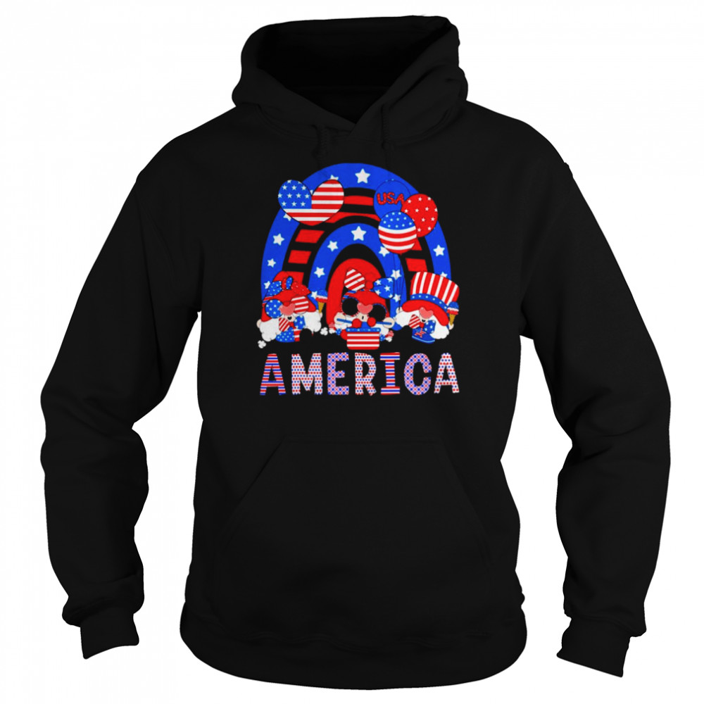 Happy 4th of July Gnome Cool Rainbow 4th July Gnomes America Shirt Unisex Hoodie