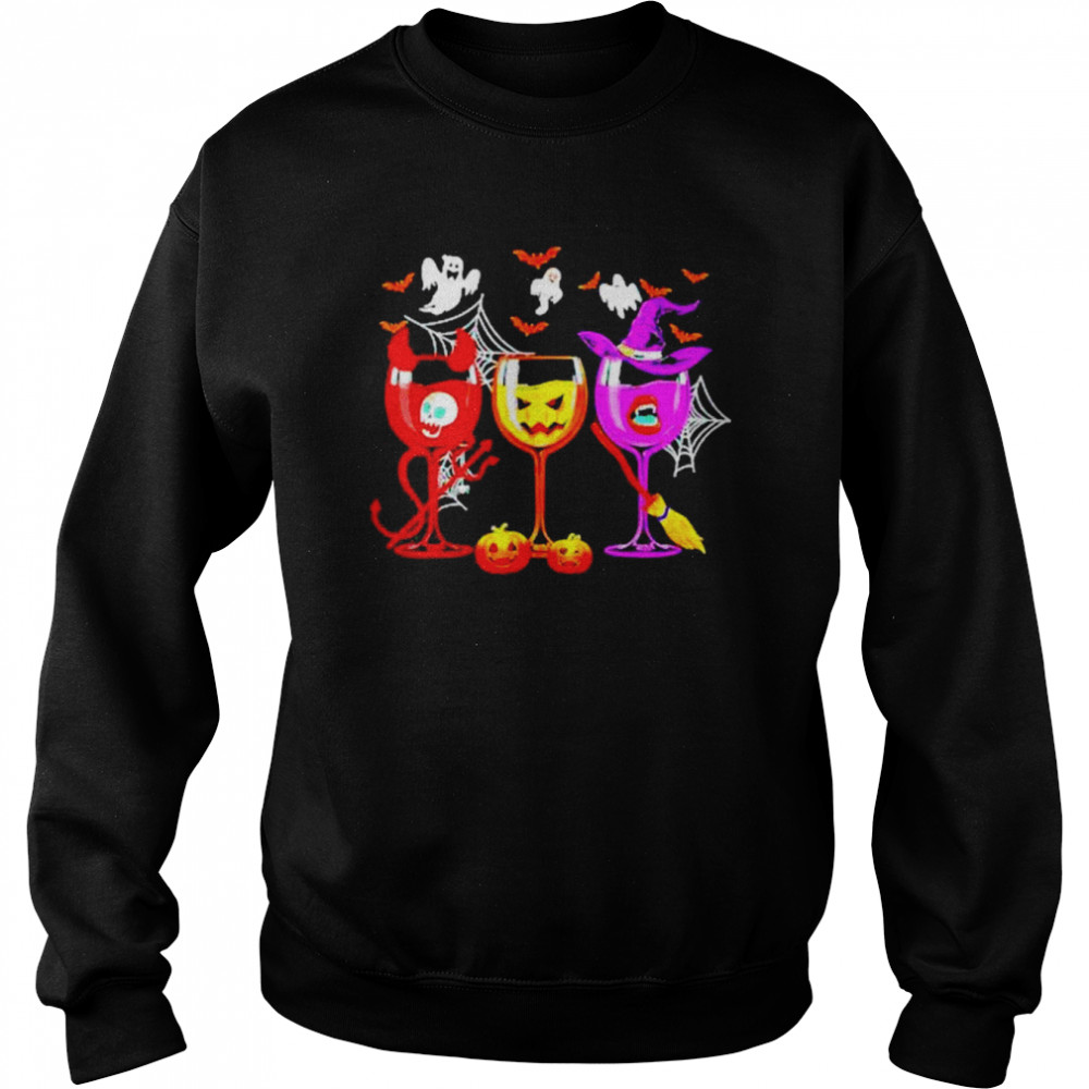 Happy Halloween Wine Glasses Halloween Vibes 2022 Shirt Unisex Sweatshirt