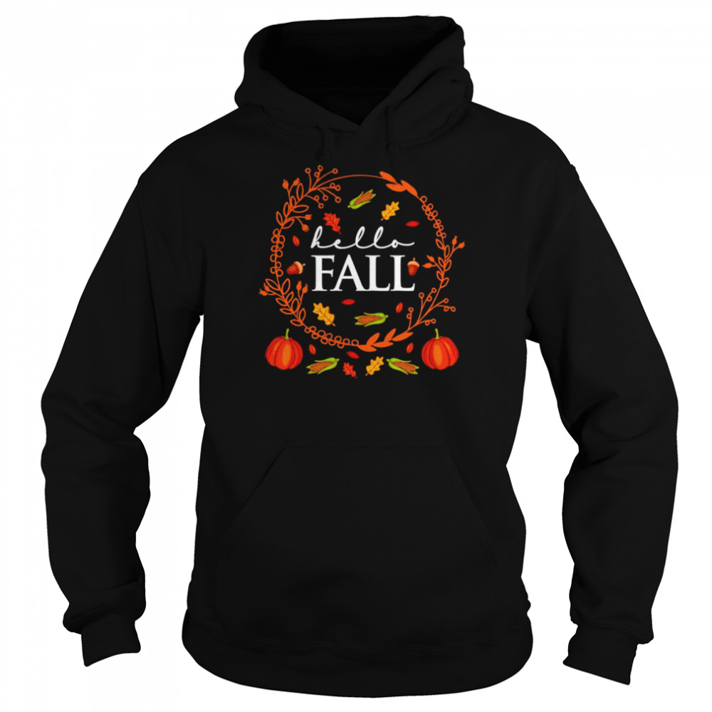 Hello Fall 2022 First Day Of Fall Hello Autumn Pumpkin Halloween Shirt Unisex Hoodie