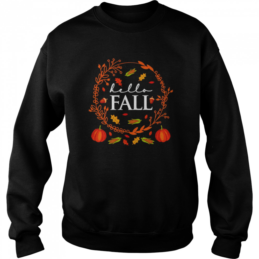 Hello Fall 2022 First Day Of Fall Hello Autumn Pumpkin Halloween Shirt Unisex Sweatshirt