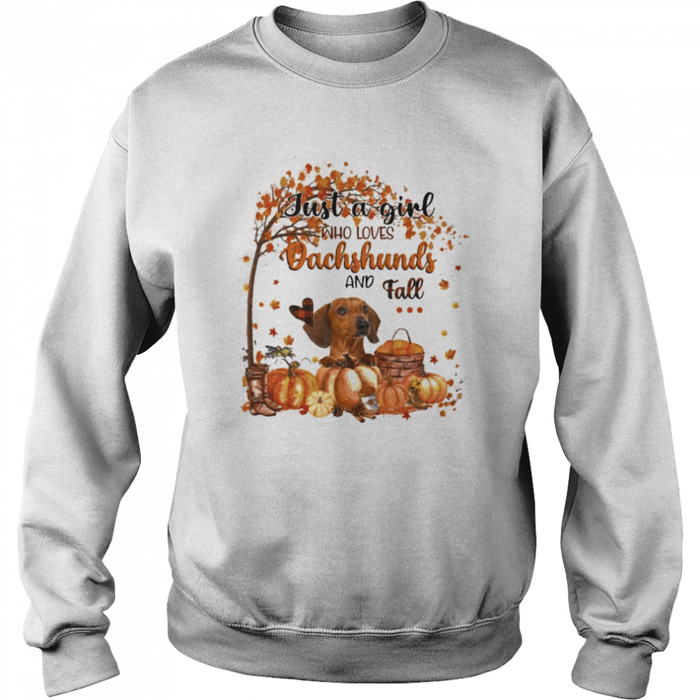 Just a Girl who loves Red Dachshund and Fall Pumpkin Happy Thanksgiving  Unisex Sweatshirt