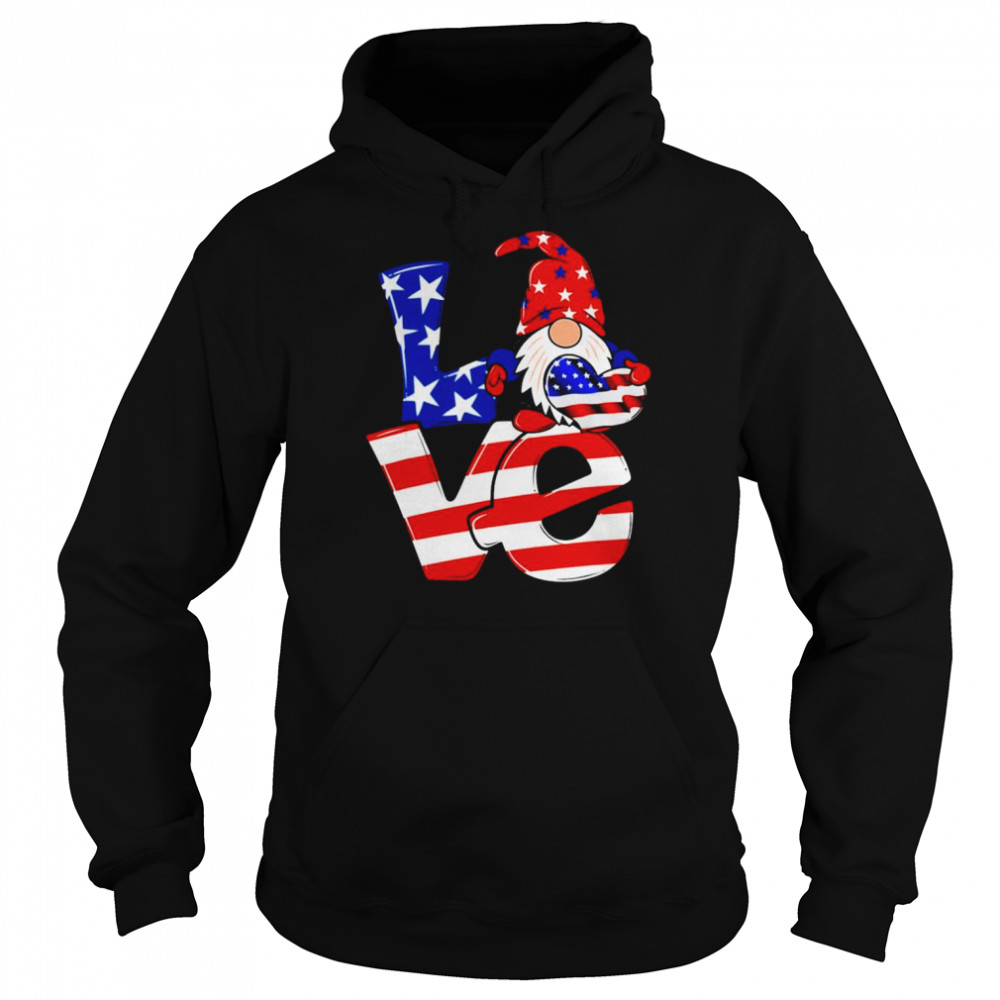 Love Gnome USA Flag 4th of July Shirt Unisex Hoodie