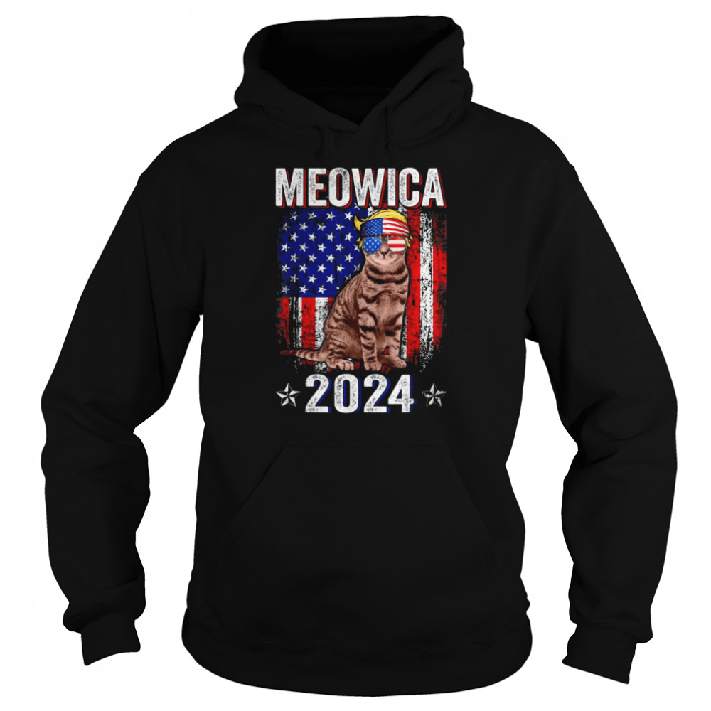 Meowica Cat American Flag Patriotic 4th Of July Trump 2024 T-Shirt Unisex Hoodie