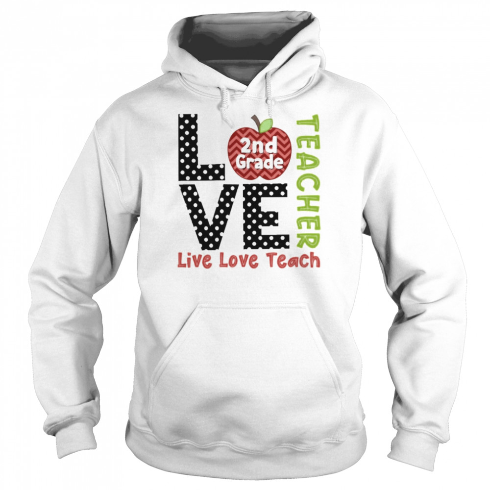 Polka Dots Zigzag Apple Love Live Love Teach 2nd Grade Teacher Shirt Unisex Hoodie