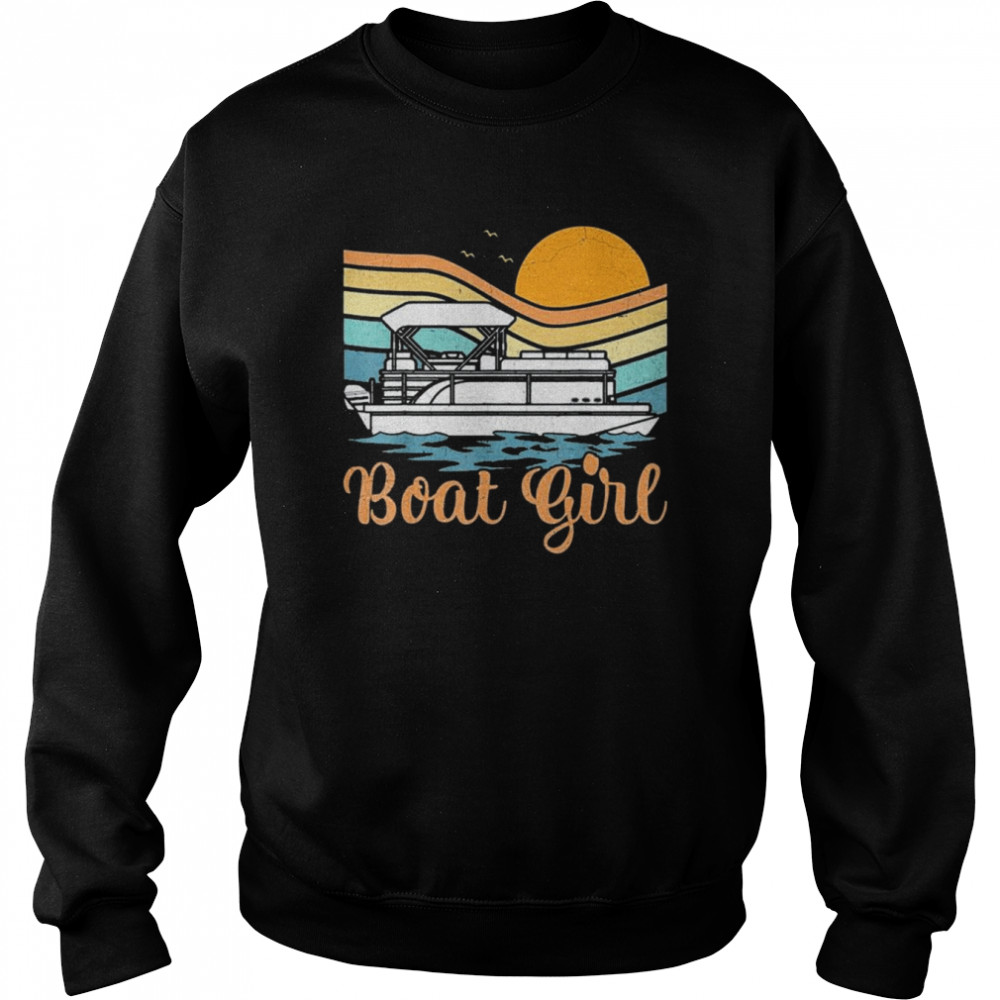 Pontoon Boat Lover Vintage Retro Sunset Boat Girl Boating Shirt Unisex Sweatshirt