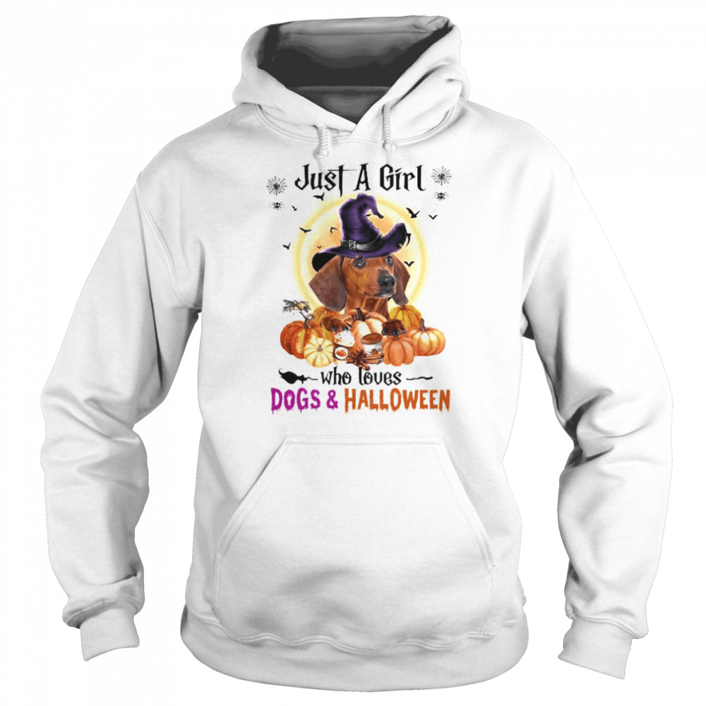 Red Dachshund Just A Girl Who Loves Dogs And Halloween Shirt Unisex Hoodie