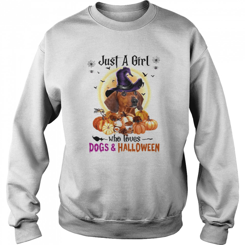 Red Dachshund Just A Girl Who Loves Dogs And Halloween Shirt Unisex Sweatshirt