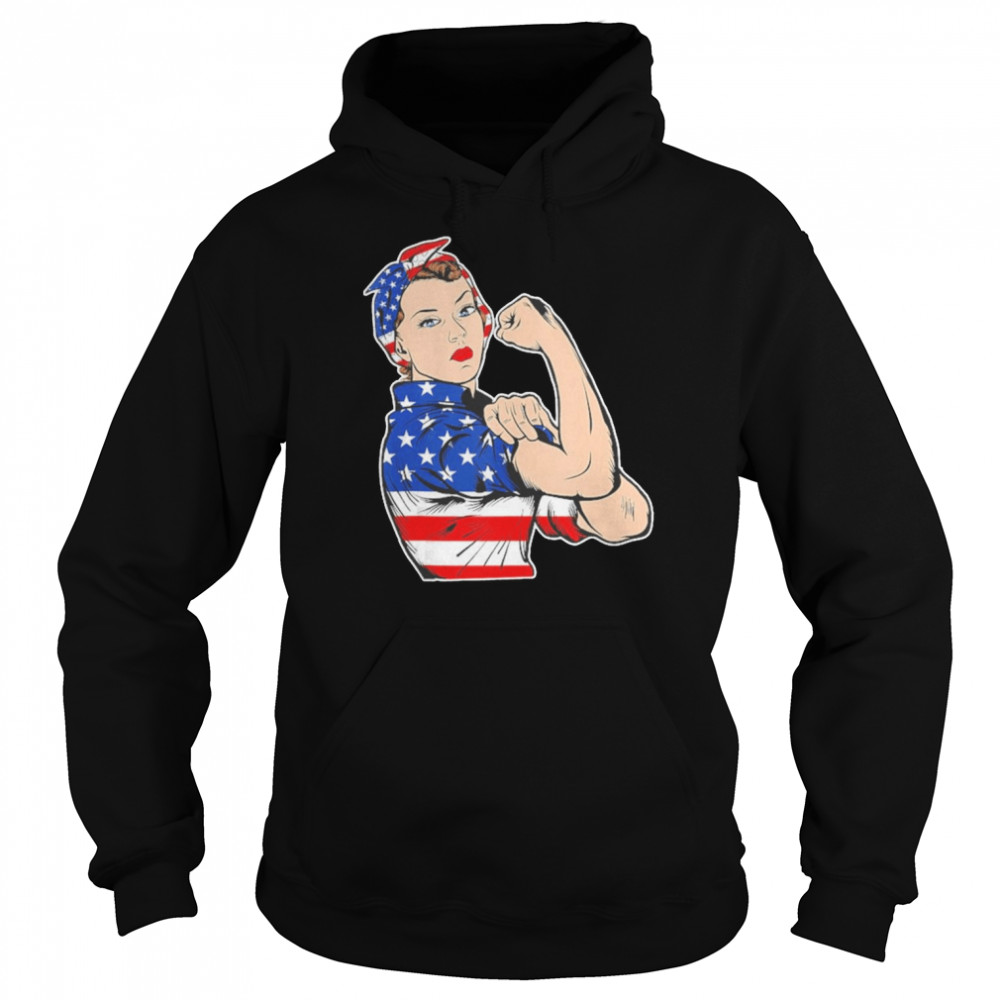 Rosie The Riveter Bandana Feminist Usa Flag 4Th Of July Shirt Unisex Hoodie