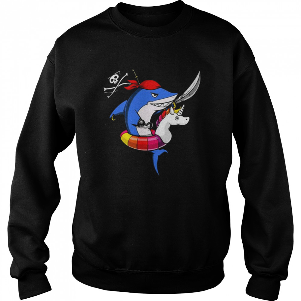 Shark Pirate Riding Unicorn Float Shirt Unisex Sweatshirt