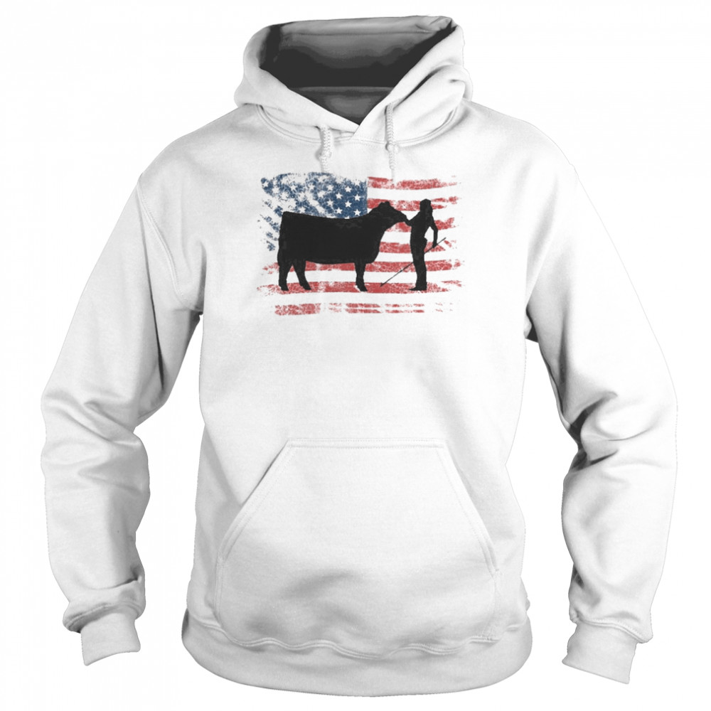 Showgirl Cattle American Patriotic Usa Flag Fun Cattle Show Shirt Unisex Hoodie