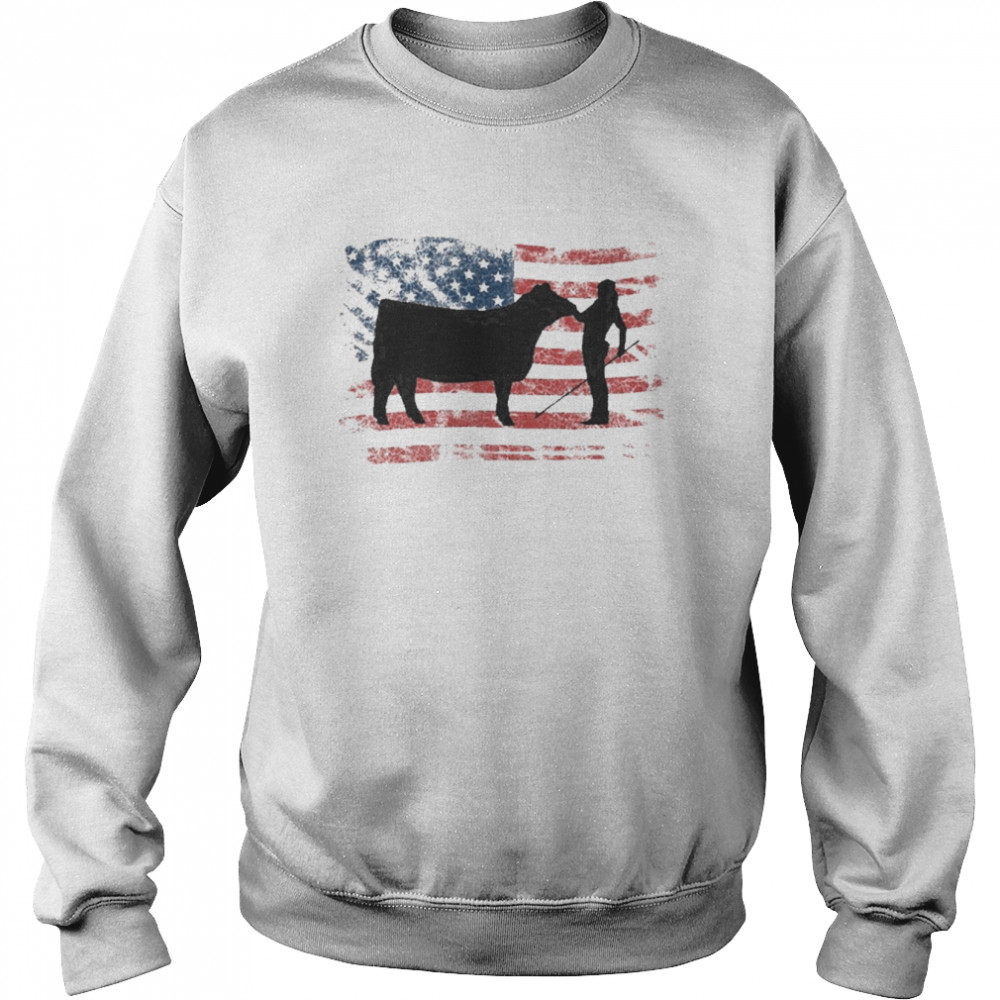 Showgirl Cattle American Patriotic Usa Flag Fun Cattle Show Shirt Unisex Sweatshirt