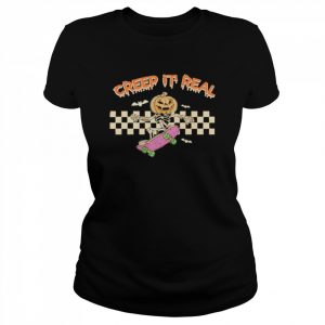 Skeleton Pumpkin Creep It Real Retro Halloween  Classic Women's T-shirt