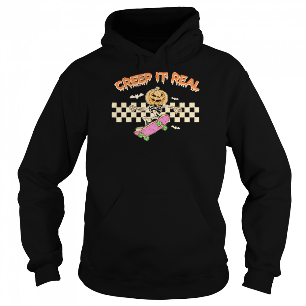 Skeleton Pumpkin Creep It Real Retro Halloween  Unisex Hoodie