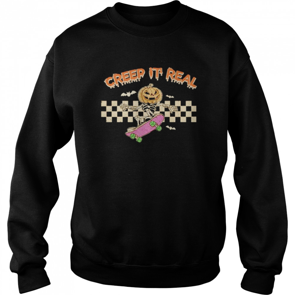 Skeleton Pumpkin Creep It Real Retro Halloween  Unisex Sweatshirt