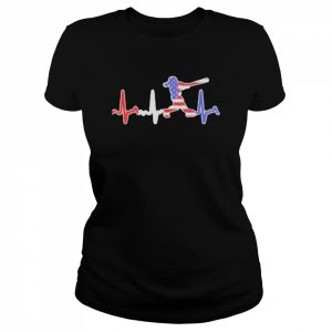 Softball Batter With Bat Heartbeat Softball Flag Shirt Classic Women's T-shirt