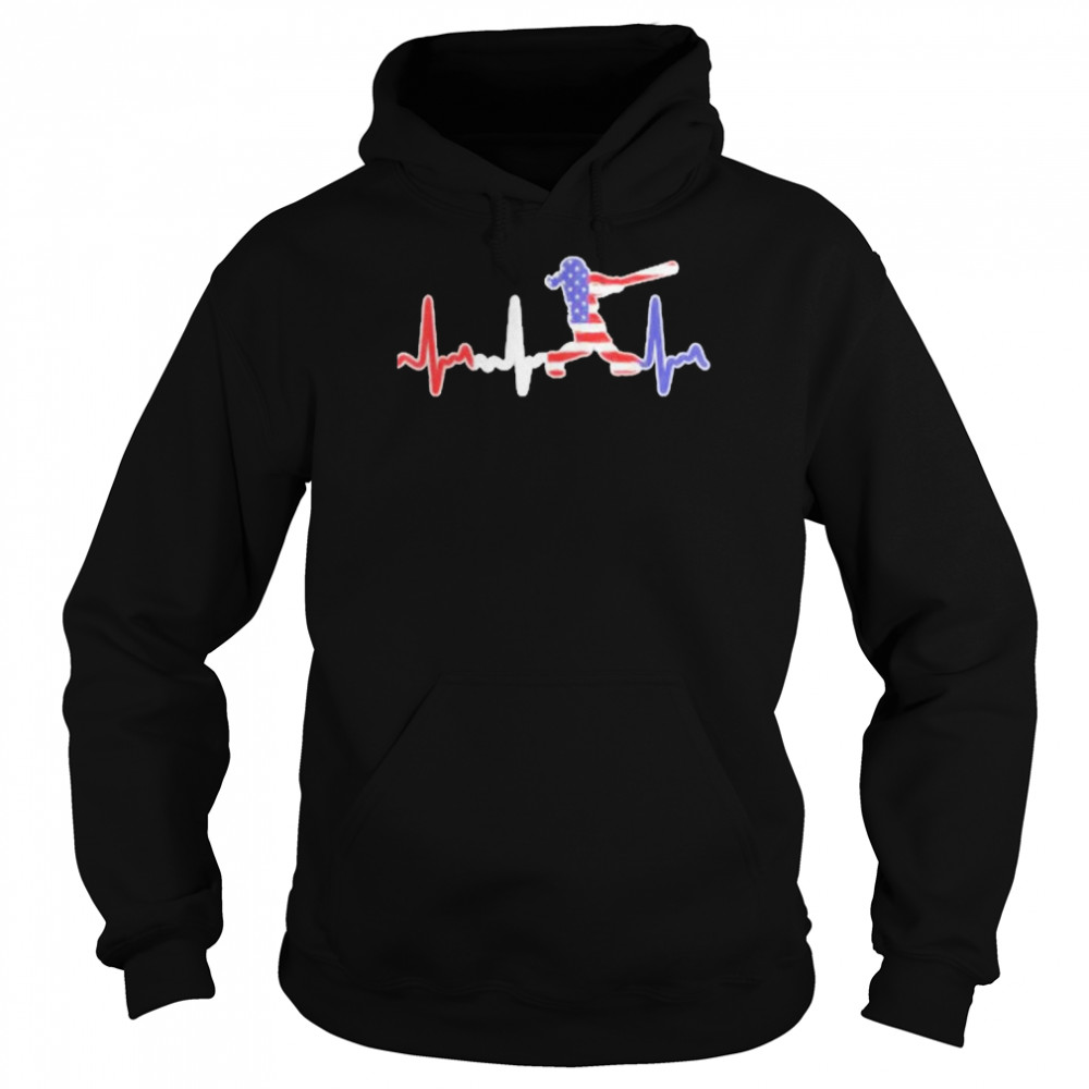 Softball Batter With Bat Heartbeat Softball Flag Shirt Unisex Hoodie