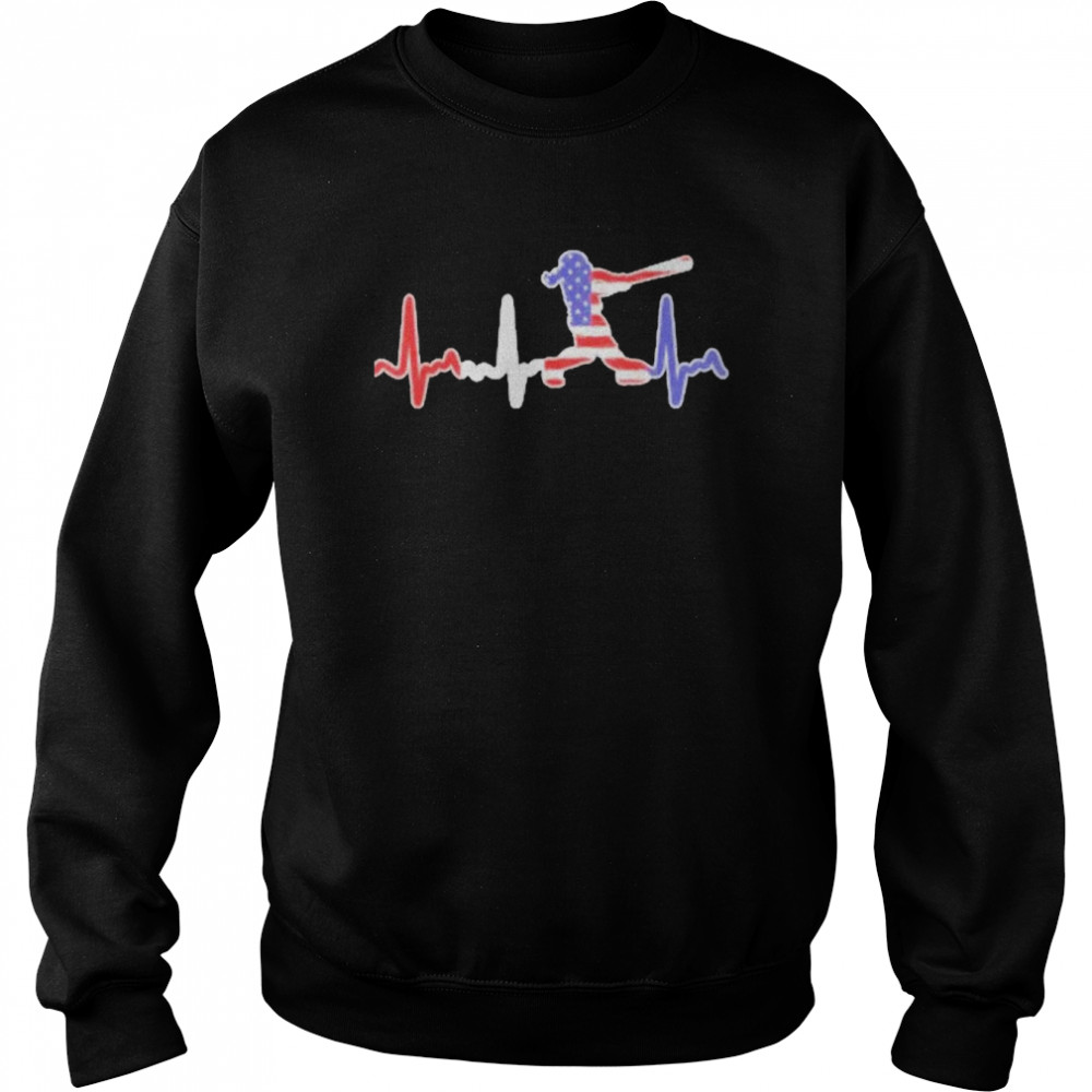 Softball Batter With Bat Heartbeat Softball Flag Shirt Unisex Sweatshirt