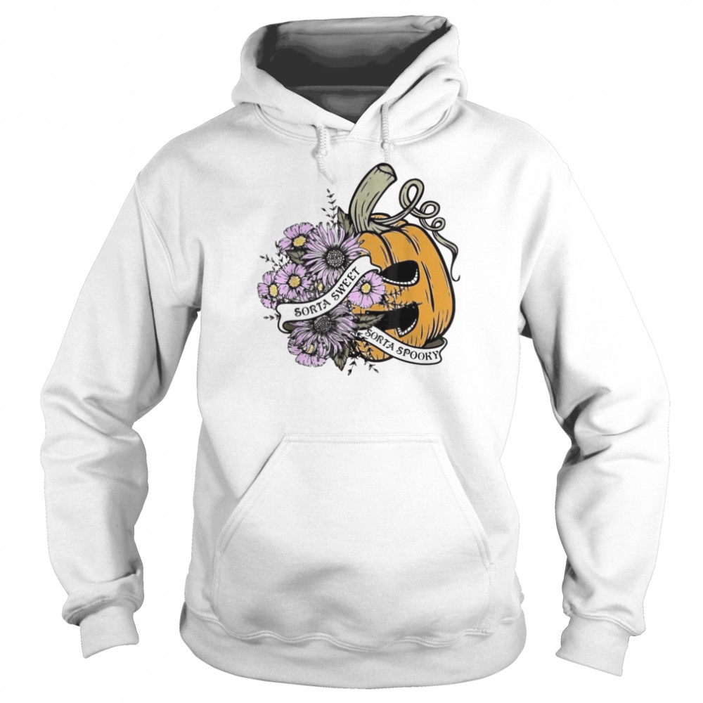 Sorta Sweet Sorta Spooky Floral Pumpkin Spooky Season T-Shirt Unisex Hoodie