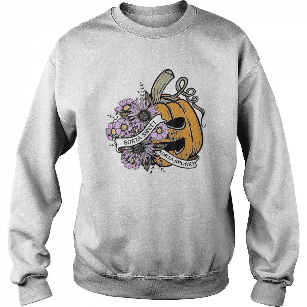 Sorta Sweet Sorta Spooky Floral Pumpkin Spooky Season T-Shirt Unisex Sweatshirt