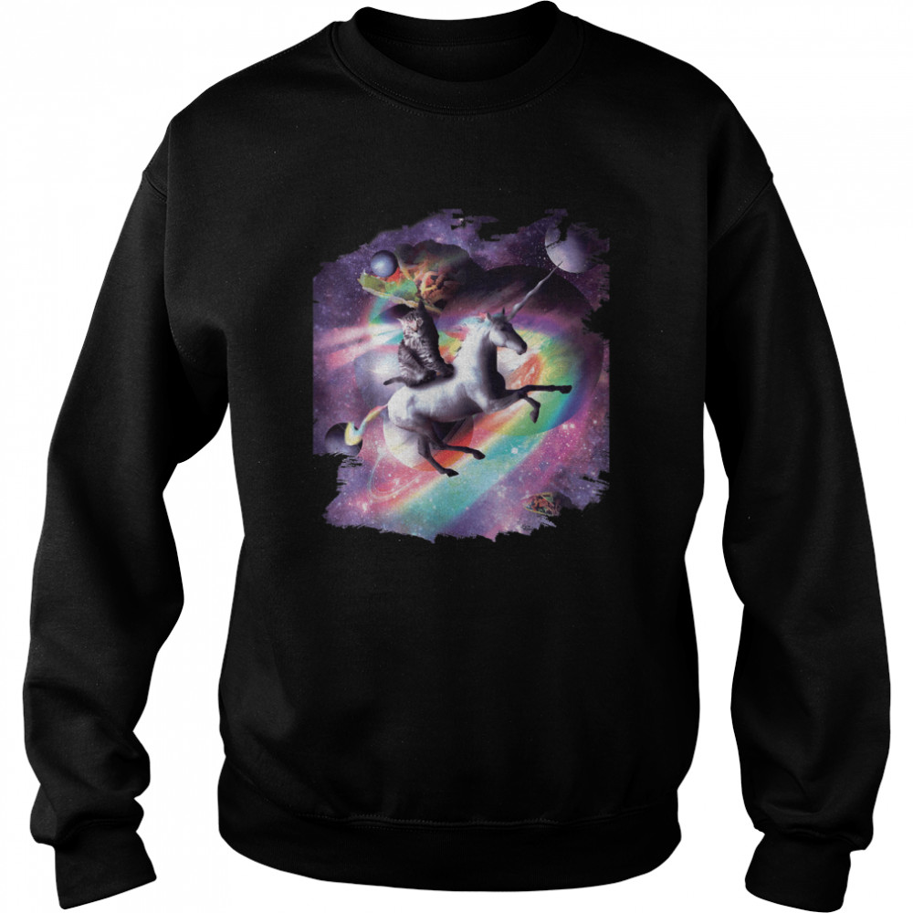 Space Cat Riding Unicorn  Laser Tacos And Rainbow T-Shirt Unisex Sweatshirt