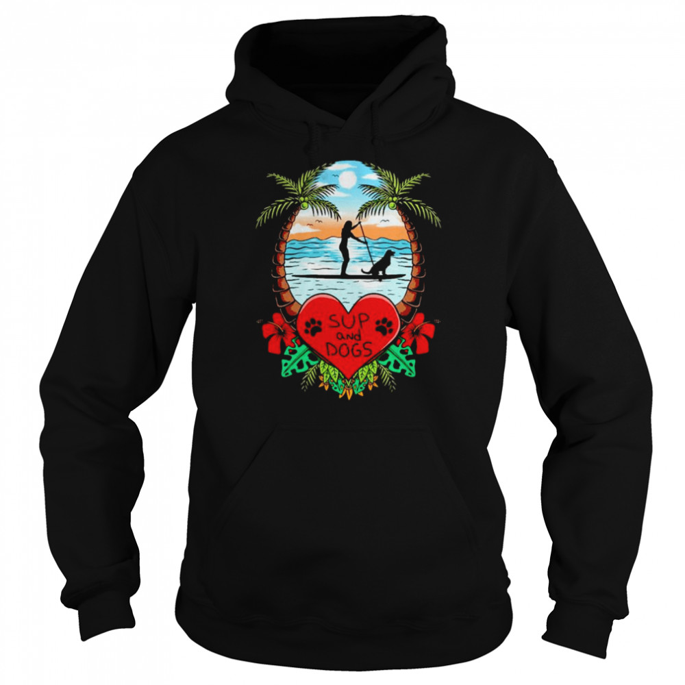 Stand Up Paddling Paddler And Dog Floral Sup  Unisex Hoodie