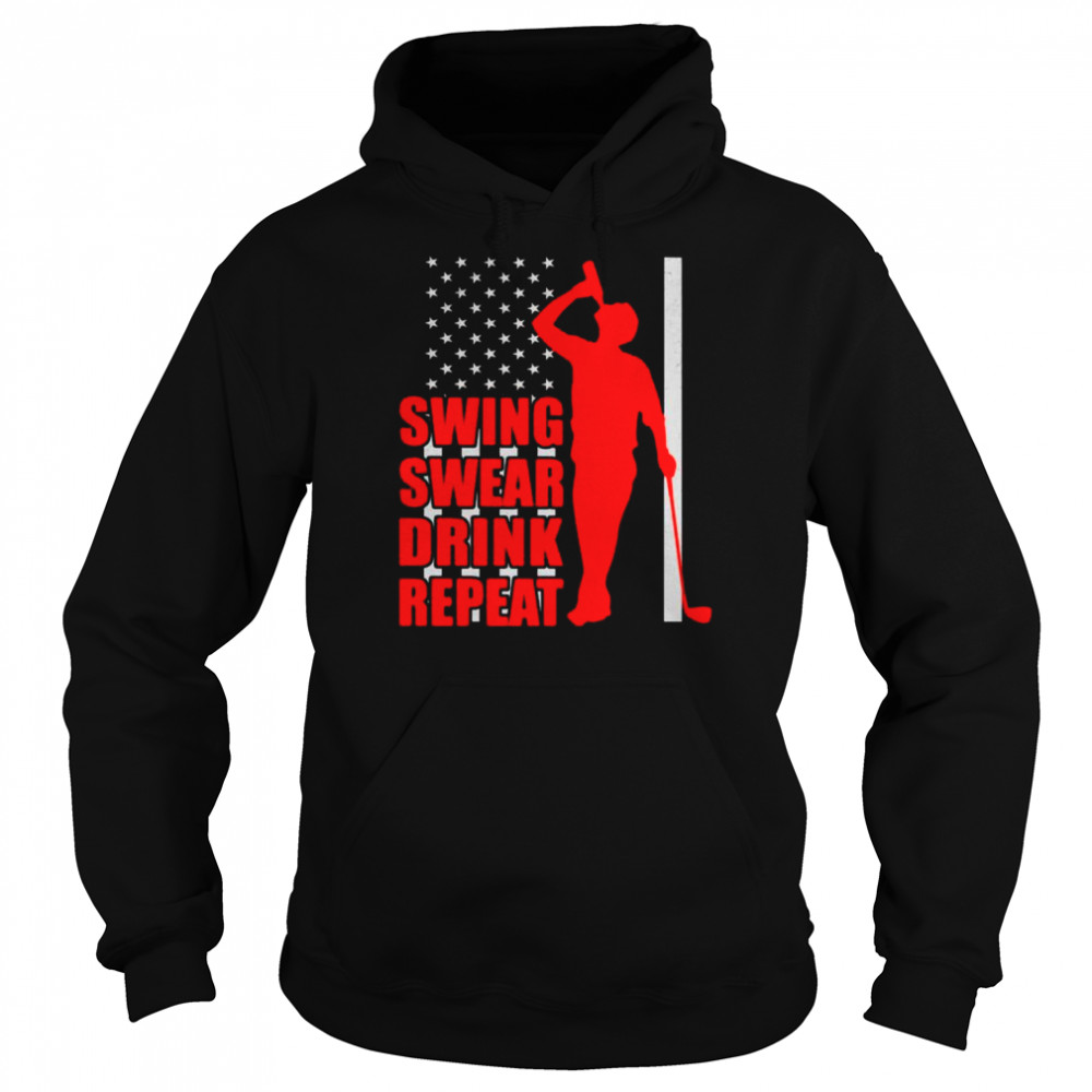 Swing Swear Drink Repeat Golf Lover American flag  Unisex Hoodie