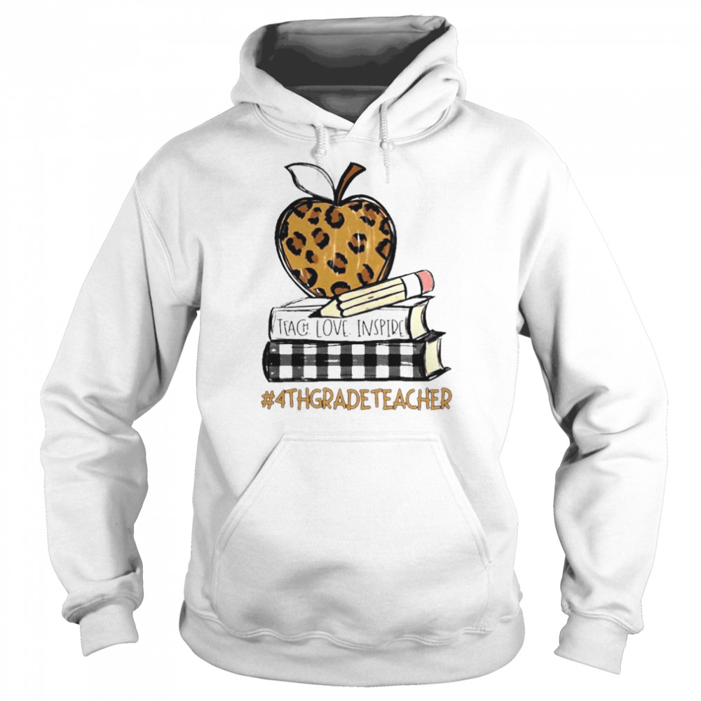 Teach Love Inspire 4th Grade Teacher leopard  Unisex Hoodie