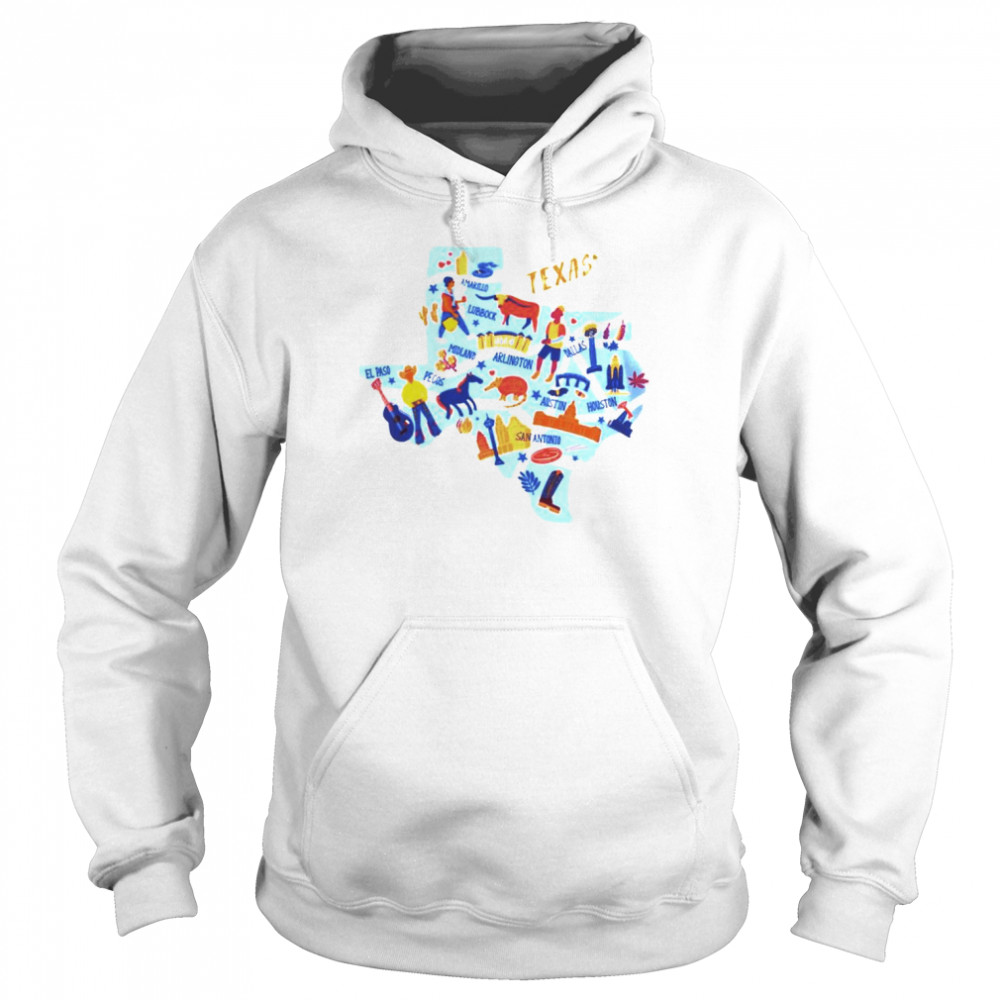 Texas map with landmarks icons set traditional symbols  Unisex Hoodie