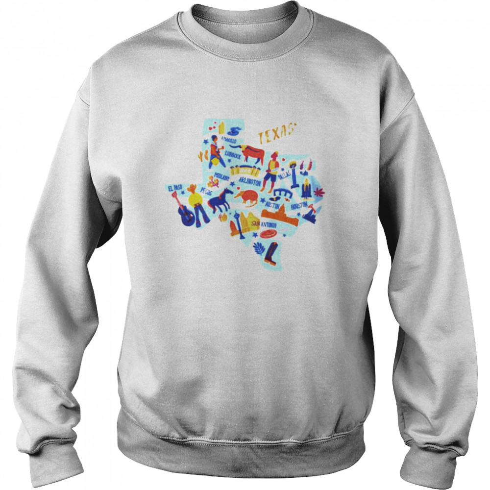 Texas map with landmarks icons set traditional symbols  Unisex Sweatshirt